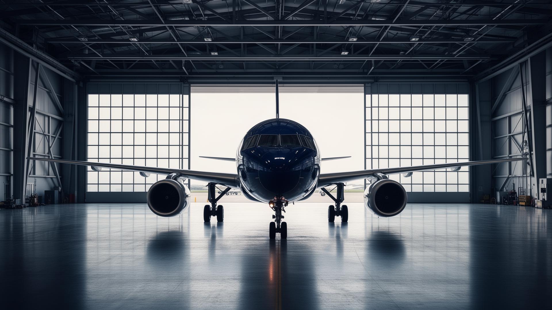 Aeronave em hangar de manutenção